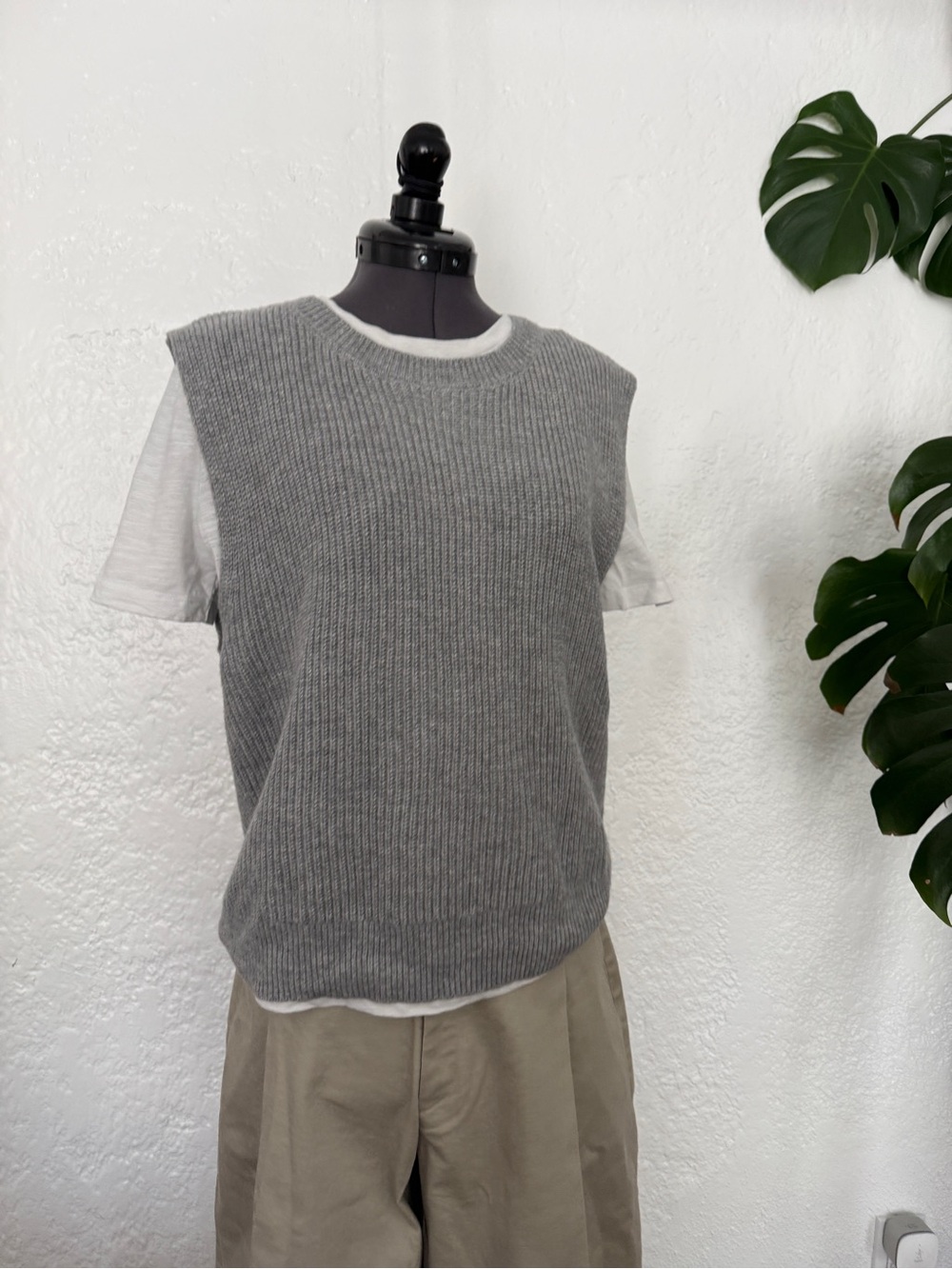 Grey Ribbed Knit Sweater Vest